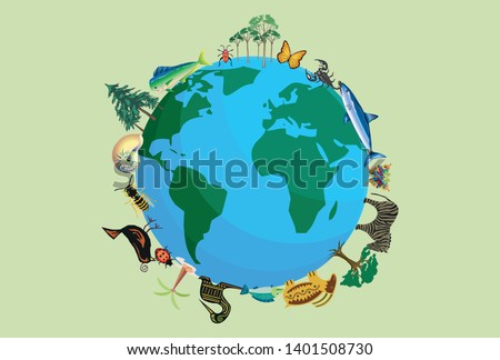 Planet earth with animals and plants for biodiversity. Foto d'archivio © 