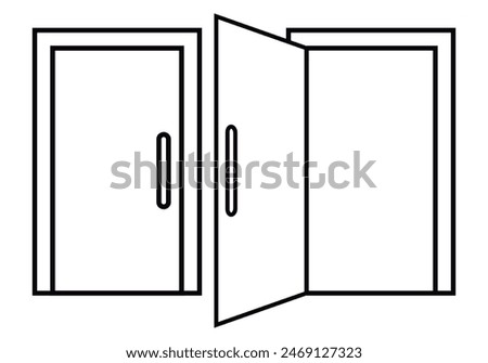 Closed door and open door black icon