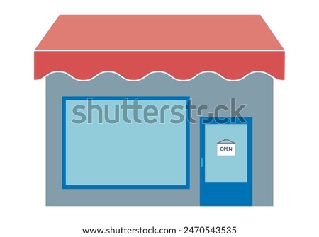 Store with red awning and open sign.