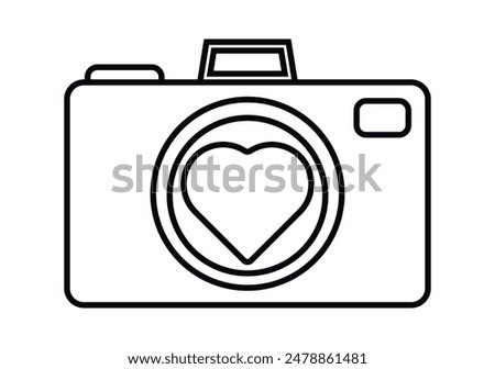 Black icon of photo camera with heart