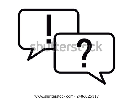 Black icon of two exclamation speech bubbles with question mark