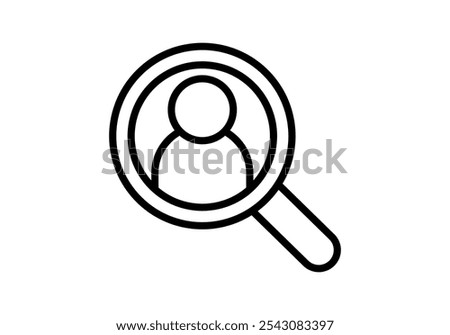 Black magnifying glass icon with user searching for profile