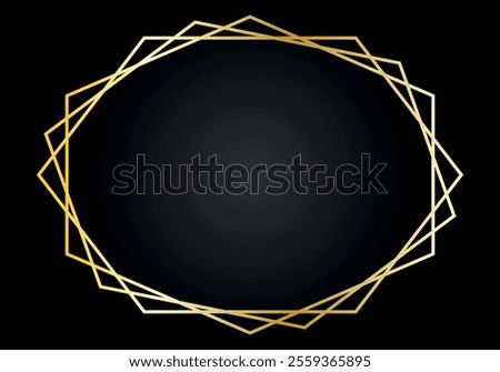 Gold stroke frame with multiple hexagon shapes on black gradient