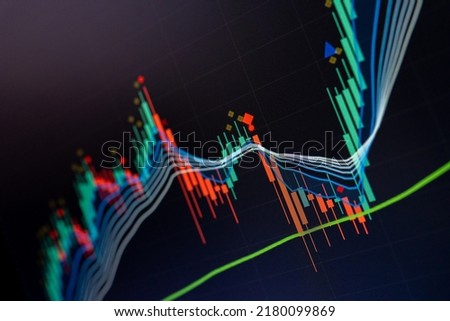 Stock market data on digital LED display. Fundamental and technical analysis with candle stick graph chart of stock market trading to represent about Bullish and Bearish point. Foto stock © 