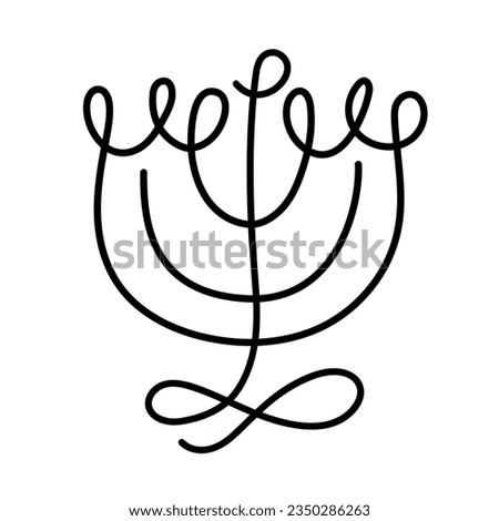 One Line Drawing Menorah Hanukkah Shape Illustration Artistic Logo Icon Isolated on White Background