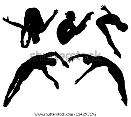 Springboard Platform Diving Silhouette On White Background Stock Vector ...