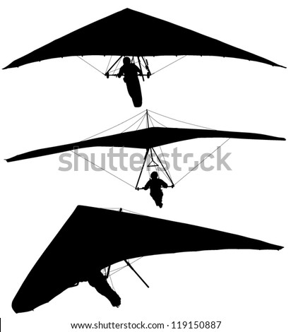 Hang Glider Silhouette on white background