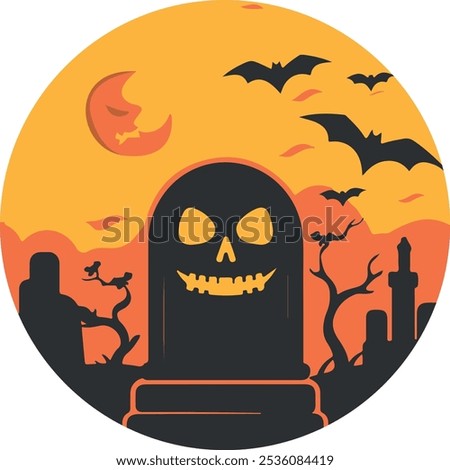 Image vectorielle d'une tombe au visage effrayant et aux couleurs d'halloween de style clip art