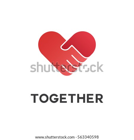 Red hand shake  with heart Logo concept