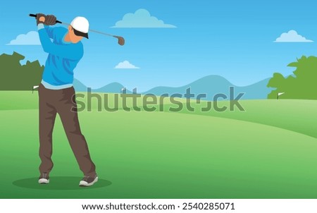 Golfer hit sweeping driver after hitting golf ball down the fairway.. vector,illustration