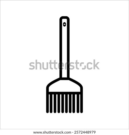 Thin Outline Icon Broom, Besom or Short Brush of Bound Straw Near a Pile of Garbage. Such Line sign as Cleaning Garbage, Cleanup, Sweeping. Vector, with white background