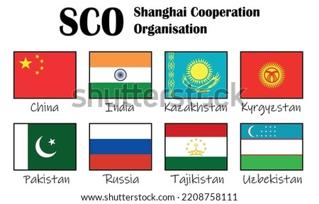 The national flags of TEN countries which are full member states of the Shanghai Cooperation Organization (SCO) international alliance