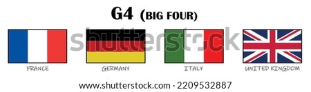 Big Four, also known as G4, refers to France, Germany, Italy and the United Kingdom. Flags vector members