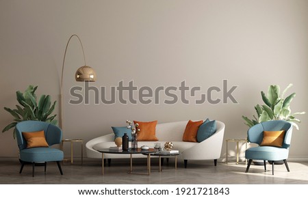 Modern Boho living room interior style. Empty wall mock up. Wall art. wall background. 3d rendering, 3d illustration 