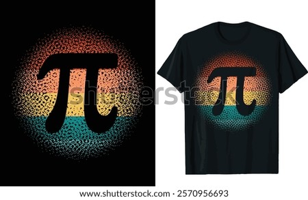 Retro Sunset Pi Symbol T-Shirt Design with Pine Trees