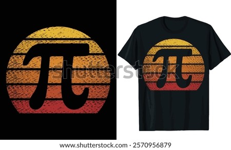 Retro Sunset Pi Symbol T-Shirt Design with Pine Trees