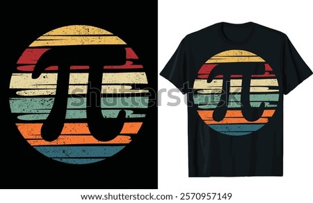 Retro Sunset Pi Symbol T-Shirt Design with Pine Trees