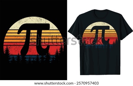 Retro Sunset Pi Symbol T-Shirt Design with Pine Trees