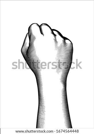 Monochrome vintage engraved drawing of right back hand fist gesture and arm wrist vector illustration isolated on white background