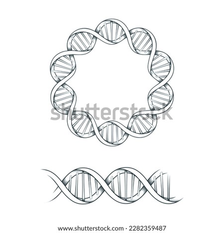 DNA spiral frame. Hand drawn mystical border isolated on white background. Two vector illustrations for greeting card, cover, tattoo or invitation.