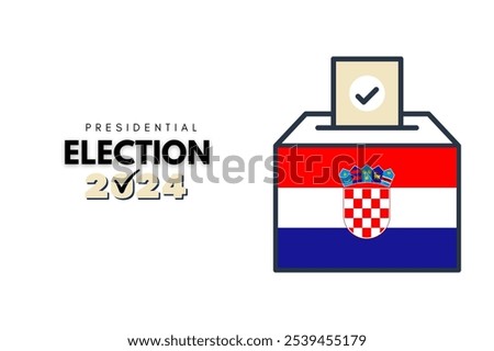 Croatia election 2024 concept, democracy, flag. Vector icon illustration. December elections. Presidential election 2024. Croatia election concept. Hand puts vote bulletin into vote box.