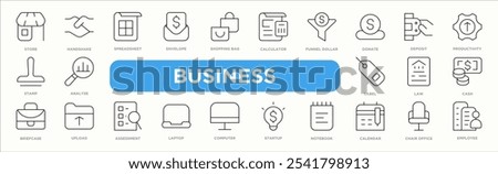 Business icon collection set. Containing design Calculator,Funnel dollar,Donate,Deposit,Productivity