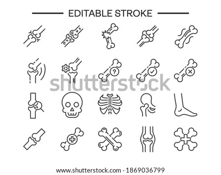 Bone editable thin line isolated vector icon set broken bone joint vector Knee bones icon. Joint outline symbol of human body for web design or mobile app signs for design logo  Foto d'archivio © 