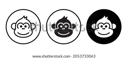 Cute monkey head icon button, vector, sign, symbol, logo, illustration, editable stroke, flat design style isolated on white