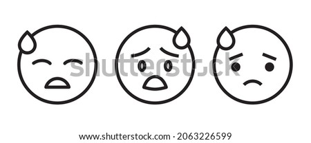 Tired Sweat Face Emoticon Icon editable stroke, flat design style isolated on white