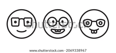Nerd face emoji icon- clever emoticon with glasses- often used to express or demonstrate someone is being nerdy, or exceptionally technical, or simply someone wearing eyeglasses