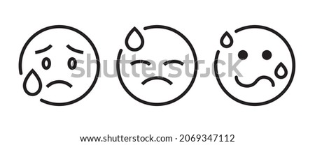 Tired Sweat Face Emoticon Icon editable stroke, flat design style isolated on white