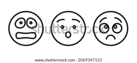 Terrified frightened emoticon isolated afraid emoji. Vector screaming face in panic, scared or surprised, afraid or horrified emoji. Amazed emoticon with open mouth, big eyes, afraid or asking Scared