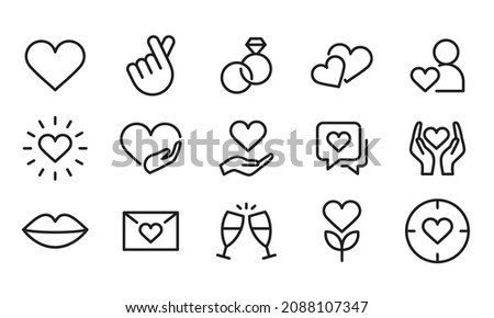 love icons, heart simple pictograms pack, Valentine's Day set. Love Like sign, isolated on white background Editable stroke line symbol logo, vector