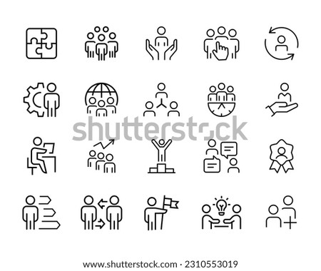 Team Work Icons.Collaboration, Research, Meeting business, working, management Business people, human resources, Employees icon vector symbol logo illustration line editable stroke isolated on white