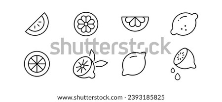 Orange Lemon, lime - food icon set. Farm fruit citrus line icons set, editable stroke isolated on white, linear vector outline illustration, symbol logo design style