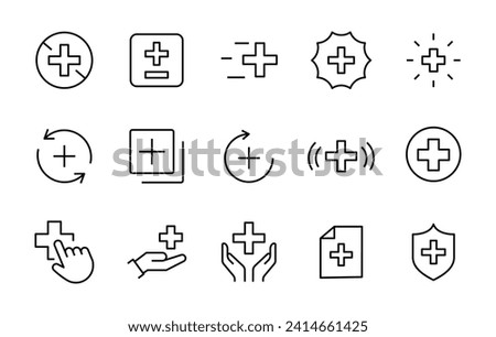 Plus icon set Add Addition line icons set, editable stroke isolated on white, linear vector outline illustration, symbol logo design style