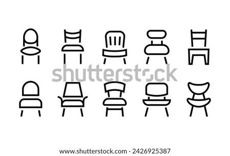 Chair Seating icon set Front view Chair thin line icons set, editable stroke isolated on white, linear vector outline illustration, symbol logo design style