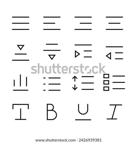 Text edit icon set. bold, normal, italic, font, ubderline, letter, cut, keyboard, language, page, kerning, numder, Editing and formatting line icons set, editable stroke isolated on white, linear