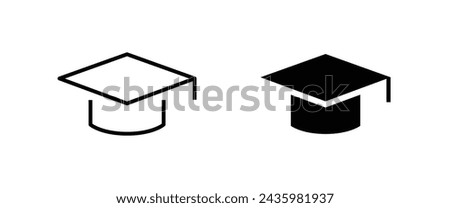 Outline Mortar Board or Graduation Cap. Educator graduation icon, seminar, classes line icons set, editable stroke isolated on white, linear vector outline illustration, symbol logo design style