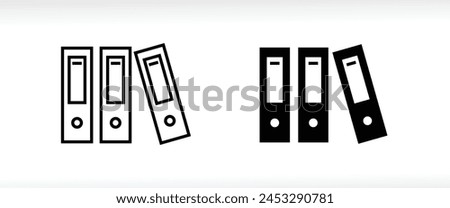 Row of binders icon line and flat icons set, editable stroke isolated on white, linear vector outline illustration, symbol logo design style