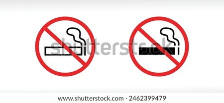 No smoking Stop smoke. Hotel service Cigarette line and flat icons set, editable stroke isolated on white, linear vector outline illustration, symbol logo design style