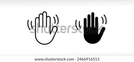 greeting or goodbye. Human waving palm Hand wave icon, motion sensor Waving hi or hello, bye line and flat icons set, editable stroke isolated on white, linear vector outline illustration, symbol logo