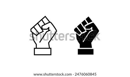 Clenched Fist, Protest, hand, Raised, Hands freeing, Abolish line and flat icons set, editable stroke isolated on white, linear vector outline illustration, symbol logo design style