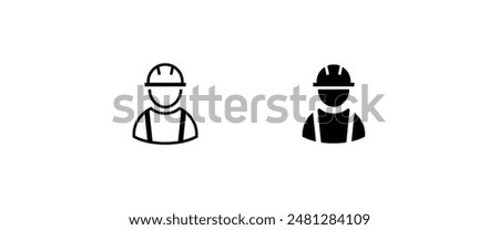 Service Male Person Worker Avatar Engineer Repairman Laborer line and flat icons set, editable stroke isolated on white, linear vector outline illustration, symbol logo design style