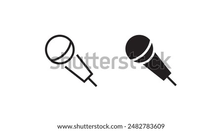 Microphone flat icon. Speaker symbol. Live music sign. Media Studio News logo line and flat icons set, editable stroke isolated on white, linear vector outline illustration, symbol logo design style