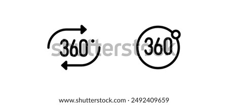 Angel 360 degree icon Geometry math. Full rotatio. arrow to indicate the rotation or panorama to 360 degrees. line and flat icons set, editable stroke isolated on white, linear vector outline