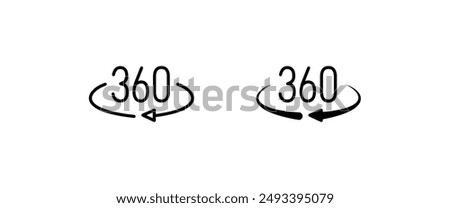 Angel 360 degree icon Geometry math. Full rotatio. arrow to indicate the rotation or panorama to 360 degrees. line and flat icons set, editable stroke isolated on white, linear vector outline