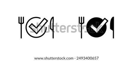 Ready to eat,  Easy prep food, Food is Ready line icon. Plate with a Tick vector outline sign.