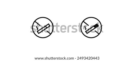 No smoking Stop smoke. Hotel service Cigarette line and flat icons set, editable stroke isolated on white, linear vector outline illustration, symbol logo design style