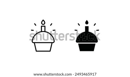 Cupcake with a birthday candle. Festive bakery treat. muffin icon illustration confectionery icon button, vector, sign, symbol, logo, illustration, editable stroke, flat design style isolated